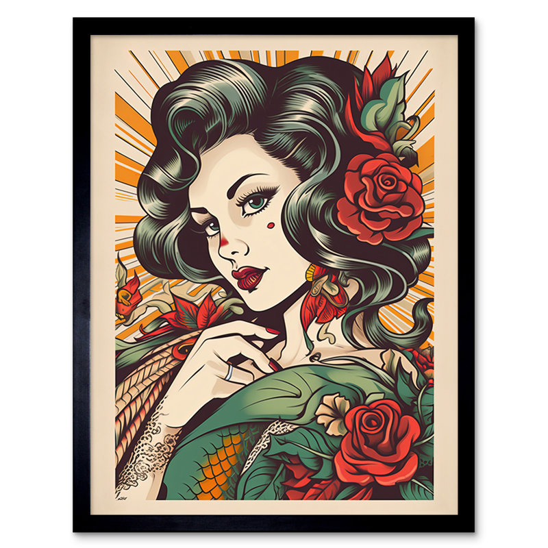 Hyer Tattoo Pin Up Girl Roses Rockabilly Americana 50s - Single Picture Frame Print