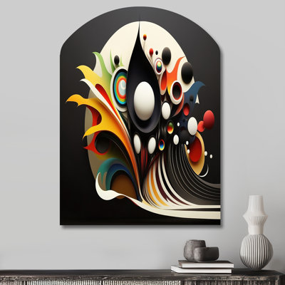 «Minimalist Colorful Spheres And Waves I», art mural asymétrique moderne en forme d'arche