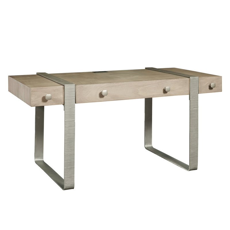 Gray Acacia Wood Industrial Home Office Desk with Drawers