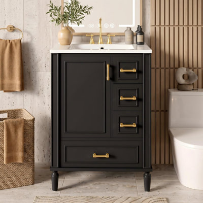 Meuble-lavabo moderne 24 po avec lavabo en céramique, porte à fermeture douce, 3 tiroirs
