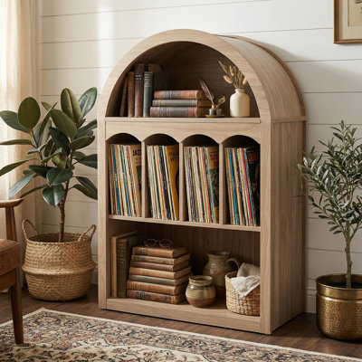 40" Small Arch Bookcase with Display Shelves  for Living Room, Bedroom Or Entryway