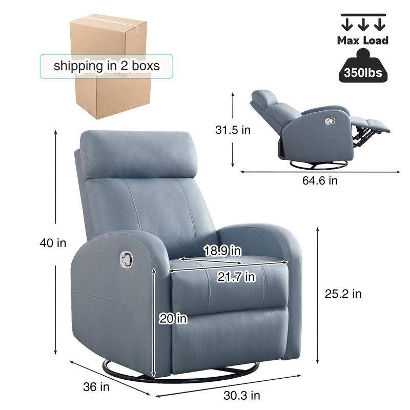 Siru 30.3'' Faux Leather Swivel Reclier Chair, Blue