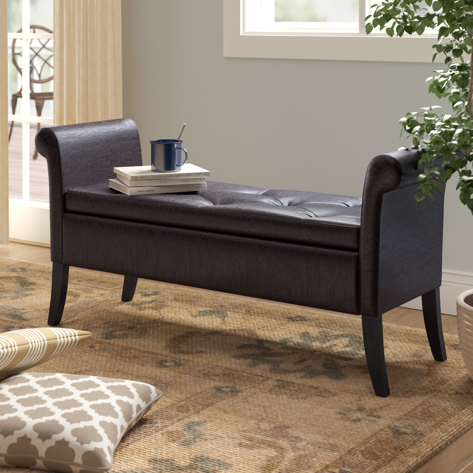 Faux Leather Victoria Upholstered Flip Top Storage Bench Faux
