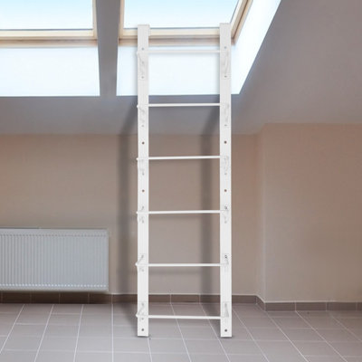 Heavy-Duty Steel Window Well Ladder (6-Rung, White,67.32*19.69*7.68In)