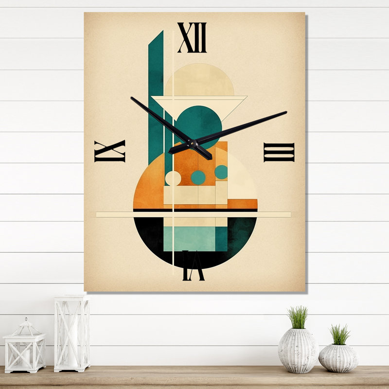 Glorious Full Moon Retro Gold & Teal Abstract II - Horloge murale moderne géométrique, H 32 po x l 24 po x P 1 po
