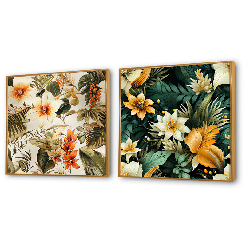 Nirupa - ensemble de 2 reproductions d'art murales Bouquets assortis, Encadrement doré, H 16 po x l 33 po x P 1 po