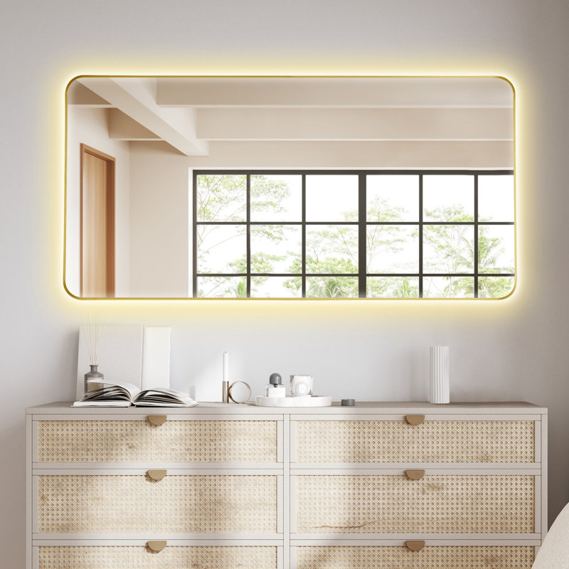Miroir de salle de bain Digo, 30 po x 60 po, Or brossé
