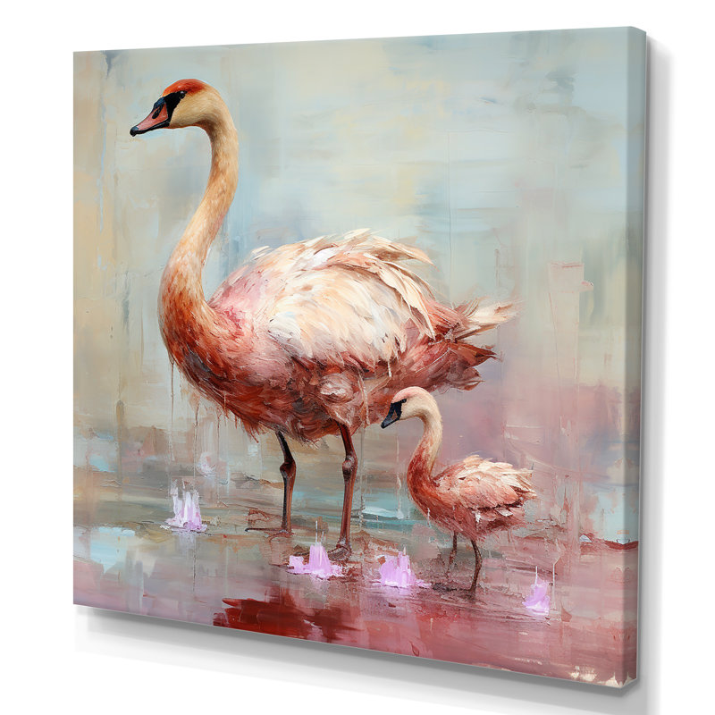 Rose et cygne en fleur - Art mural animaux cygnes, H 36 po x l 36 po