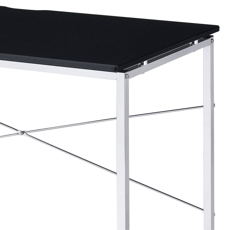 Bureau noir et argent avec piètement luge, grand espace de rangement, étagère élégante pour écrire, Black/Silver