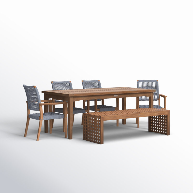 6 pièces Ensemble de salle à manger en damier avec chaises en corde