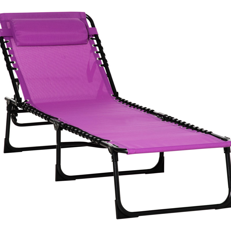 Chaise de patio mauve avec filet respirant, réglable et coussin pour une utilisation à l'extérieur.