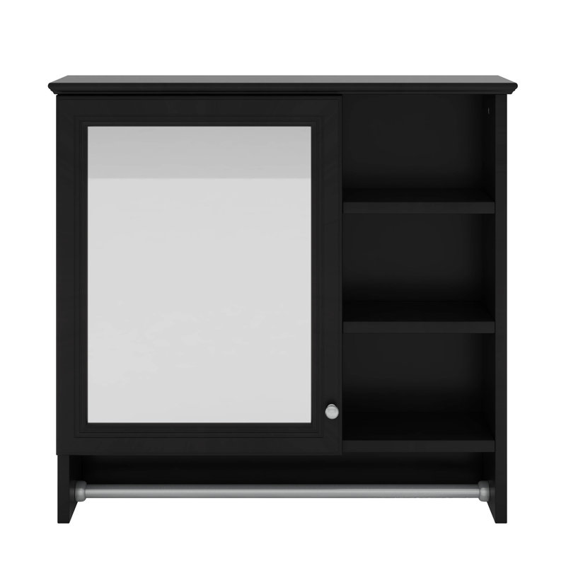 Armoire de rangement murale 2 en 1 avec tablette réglable, charnières à fermeture douce, Noir