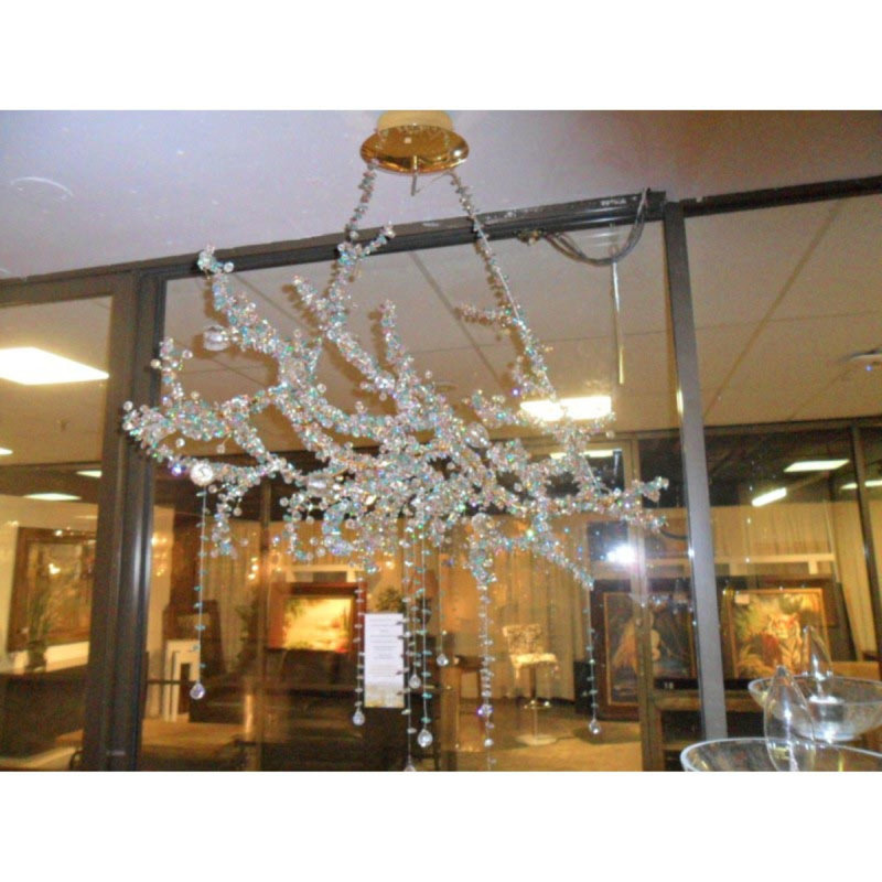 Lustre lumière à branches complexes, Nickel noir, Bleu / transparent, 42" Width x 22" Height