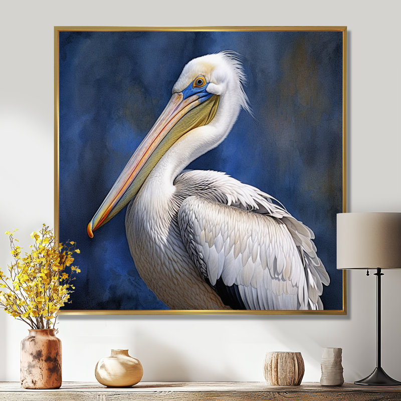 «Majestic Pelican Seabird V», reproduction sur toile, 44" H x 44" W, Cadre flottant doré