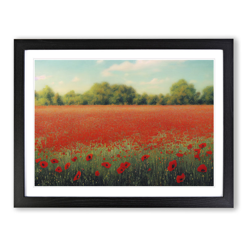 A Lush Poppy Field Flowers - Framed Print, Black, 46cm H x 64cm W x 2cm D