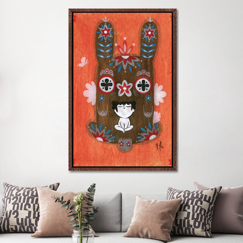 Folk Blessings - Bunny by Martin Hsu - Painting on Canvas, Classic Brown Wood Framed, 152.5 cm H x 101.5 cm W