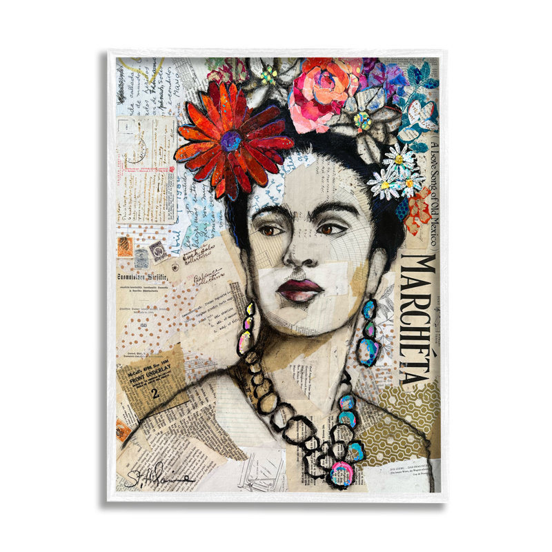«Ba-125», reproduction fabuleuse de Frida Kahlo sur toile par Elizabeth St. Hilaire, Cadre blanc