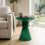 Table d'appoint en verre soufflé, 38 cm L x 38 cm P x 43 cm H, verre, monobloc, vert, motif sablier.