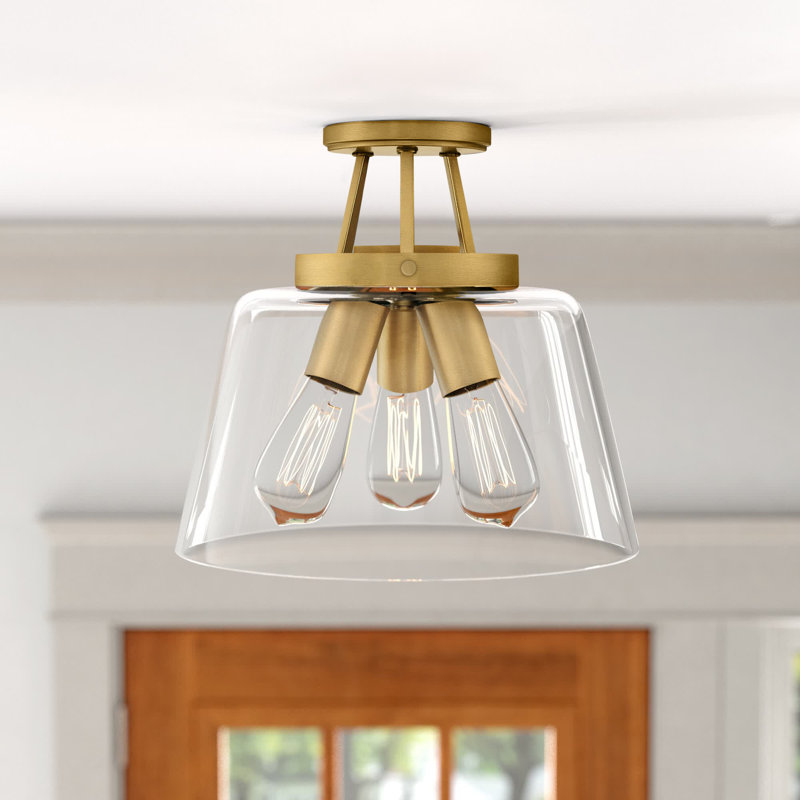 Macklin 3 - Light 13'' Simple Dome Semi Flush Mount in Warm Brass, Warm Brass