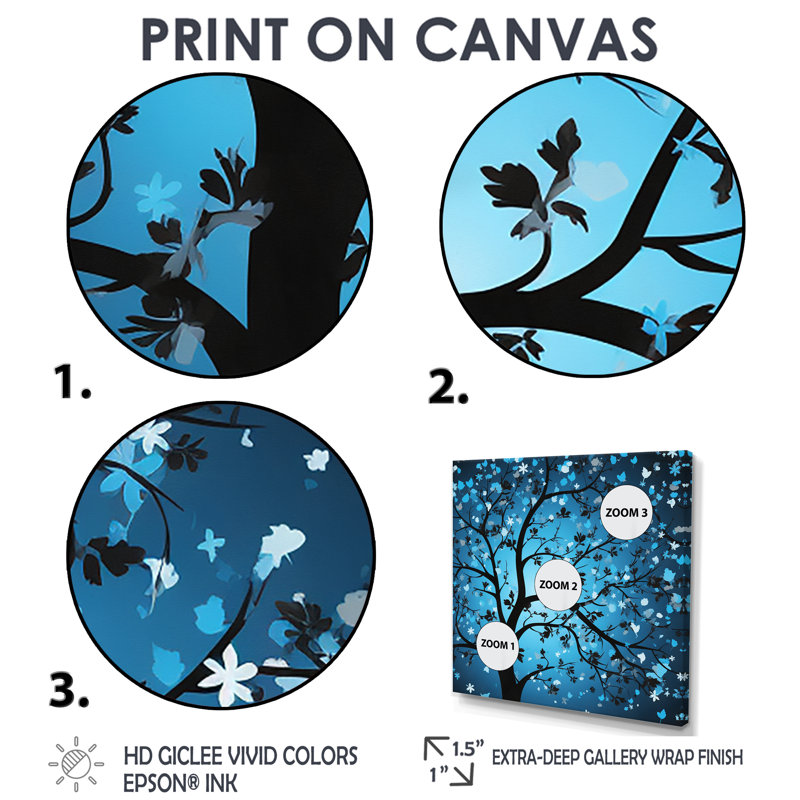 Arbre de lune bleu Revery I - art mural moderne 4 pièces, Toile tendue, Ne s’applique pas