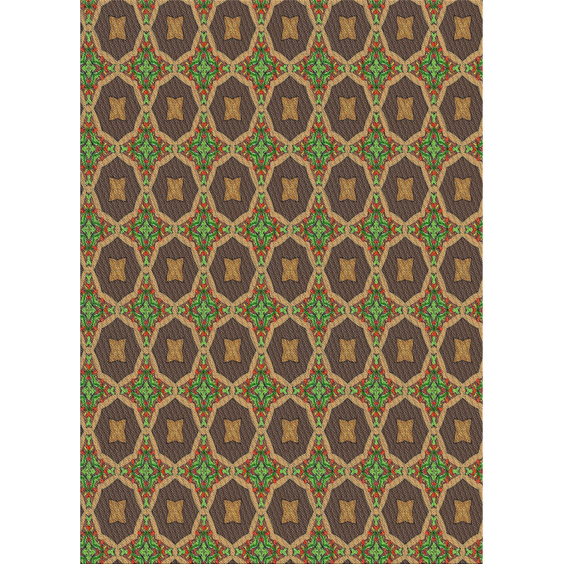 Vert géométrique/Tapis décoratif brun, Rectangle 5 pi x 7 pi