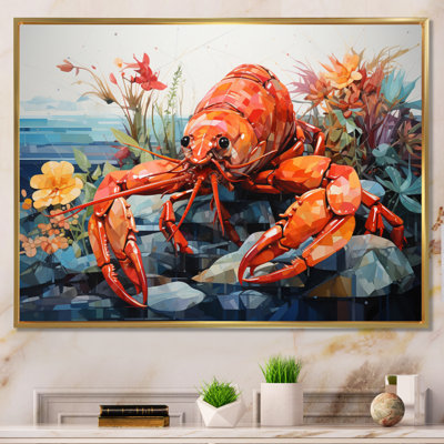 «Coral Yellow Lobster Grace», reproduction géométrique sur toile