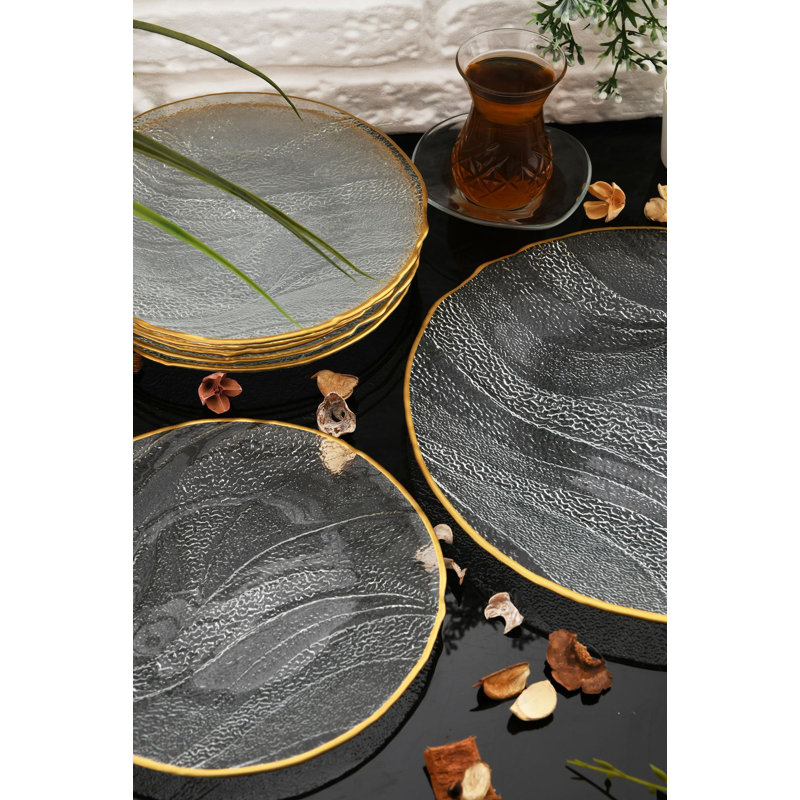 Ensemble de service à gâteau élégant 7 pièces, 100% verre | Comprend 1 support à gâteau (12,9 po) et 6 assiettes (8,3 po) | Superbe conception transparente, parfaite pour les mariages et les célébrations, lavage à la main recommandé, ne va pas au micro-ondes