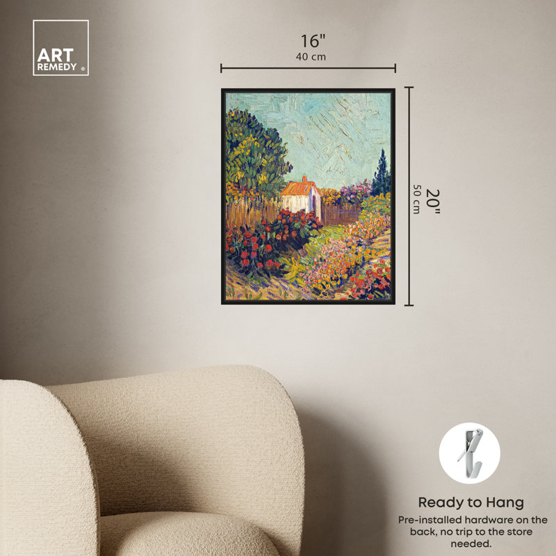 Art mural Van Gogh Fields and Floral par Art Remedy, Cadre noir, H 21 po x l 17 po