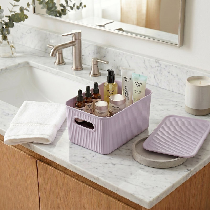 Panier en plastique nervuré, H 5 po x l 7 po x P 10,5 po, Lilas, 2