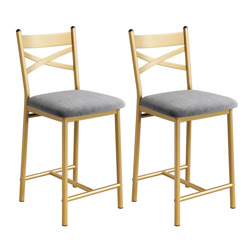 Bar Stools Set, Counter Height Bar Stools With PU Upholstered Seat, 2