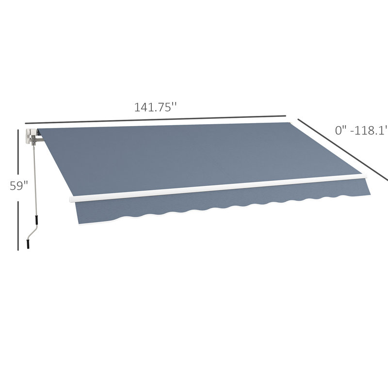 Auvent rétractable de 12 pi x 10 pi pour terrasse et eau avec balcon à manivelle réglable, patio, cour, abri de jardin manuel gris anthracite,