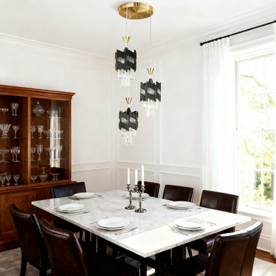 Lustre en grappe de luxe moderne à 3 lumières avec accents de cristal