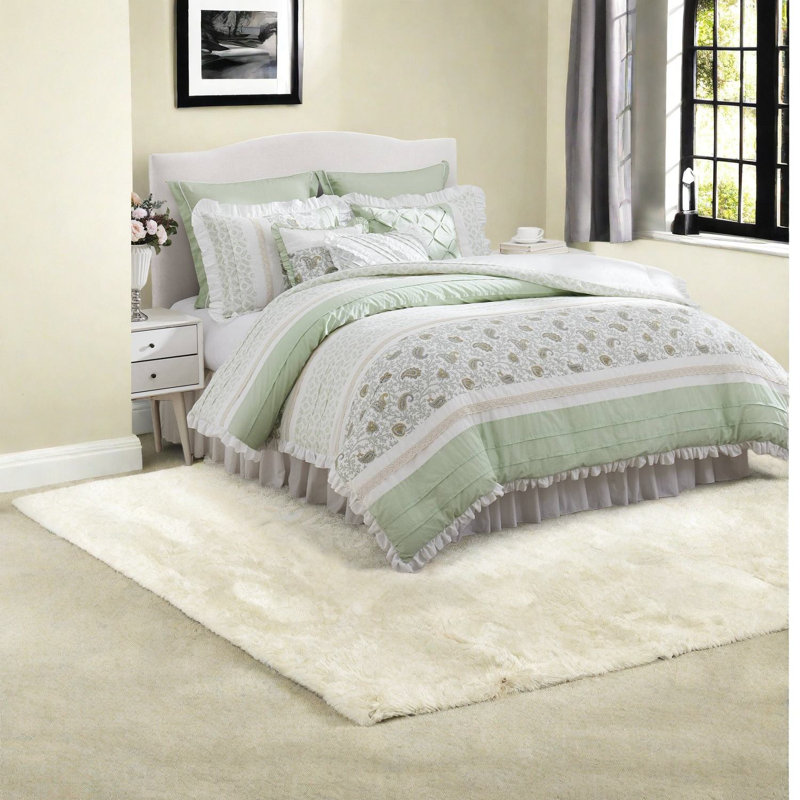 Ensemble de literie en percale de coton de qualité supérieure, vert sauge, style maison de campagne élégante