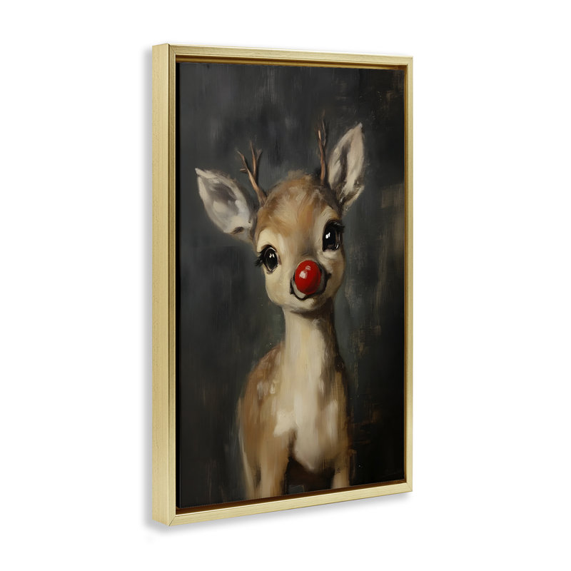 «Nose Baby Reindeer», art mural encadré sur toile flottante, Cadre flottant gris lustré, H 25 po x l 17 po
