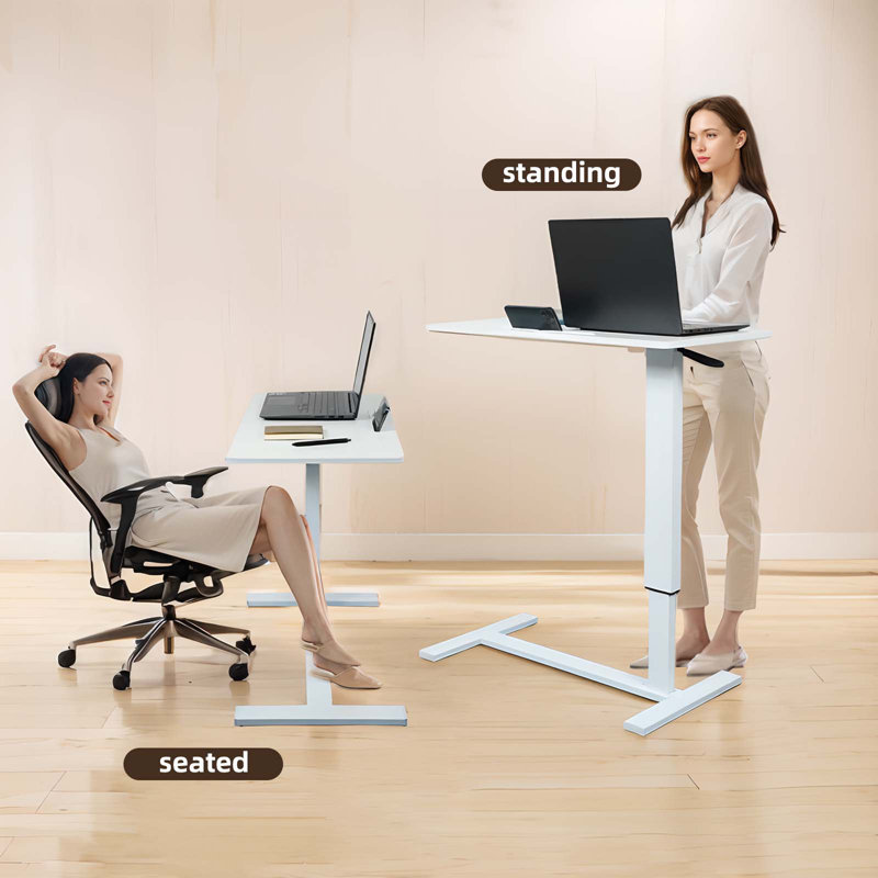 Rolling Laptop Table With Wheels,ipad Slot 31.3"x15.7", Height Adjustable From 25.6" To 37"