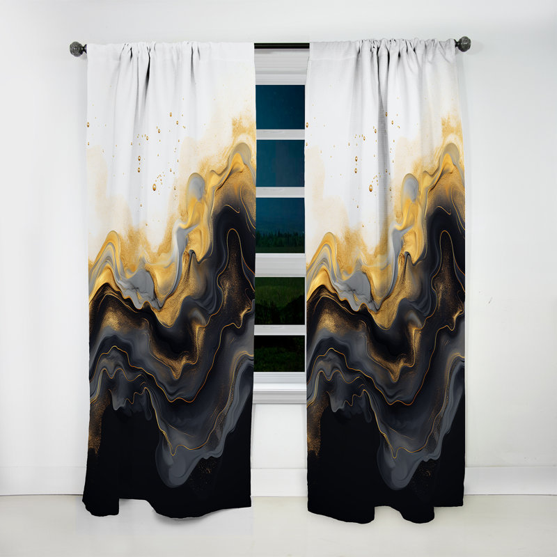 Loden - Abstract Marble Marble Room Darkening Curtain - 1 Panels, 52" W x 108" L