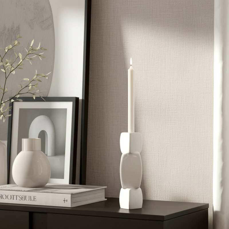 Candlestick Candle Holder, 12" H x 4" W x 4" D, White