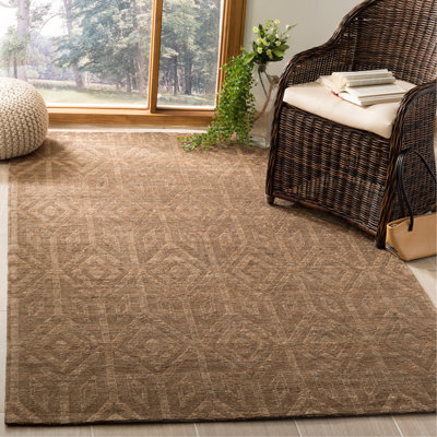 Tapis chameau en jute / coton tissé à la main à motif géométrique Mora
