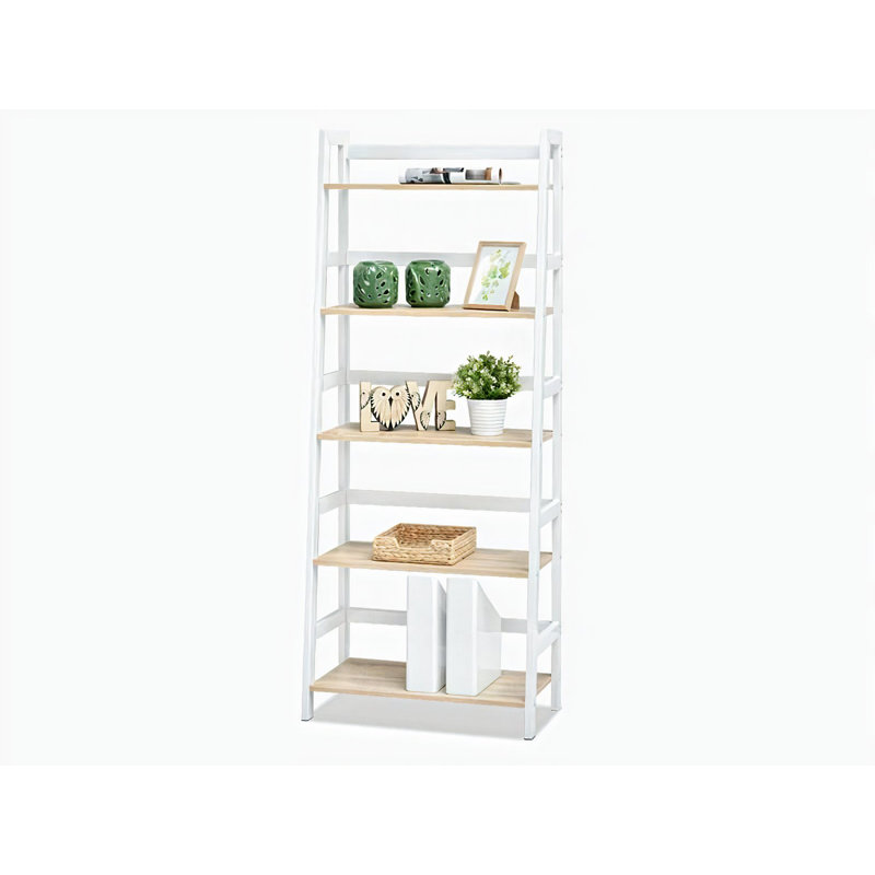 Faithlyn 162cm H x 64cm W Steel Etagere Bookcase, White, Oak