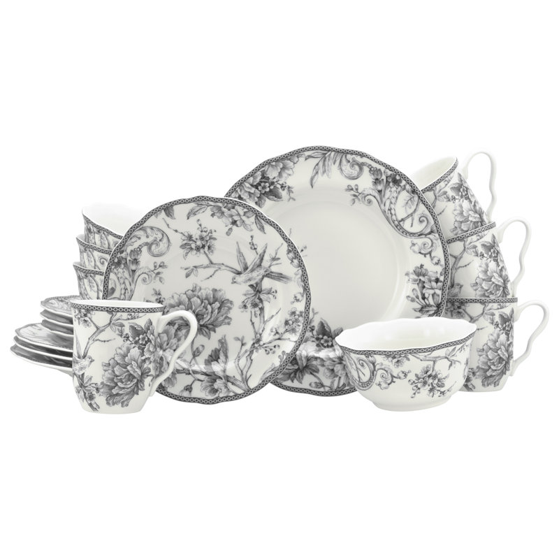 Adelaide Porcelain China Dinnerware Set Piece, White/Gray