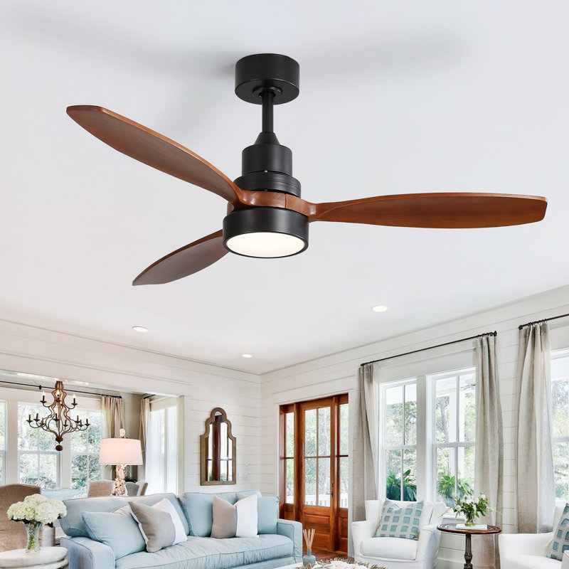 52" Nicola 3 - Blade LED Propeller Ceiling Fan with Remote Control and Light Kit Included, Matte Black with Brown Blades