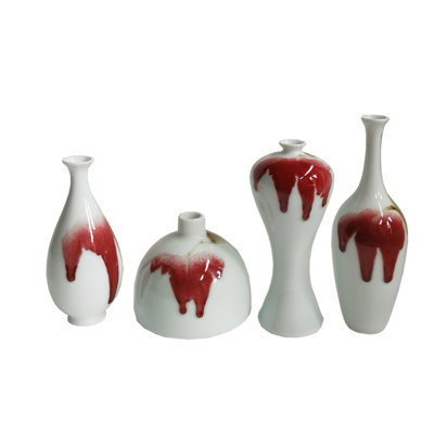 Ensemble de 3 vases de table en porcelaine rouge/blanc intérieur/extérieur