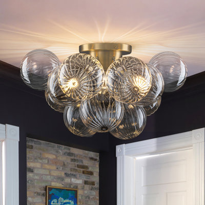 3-Light Cluster Glass Bubble Semi-Flush Mount