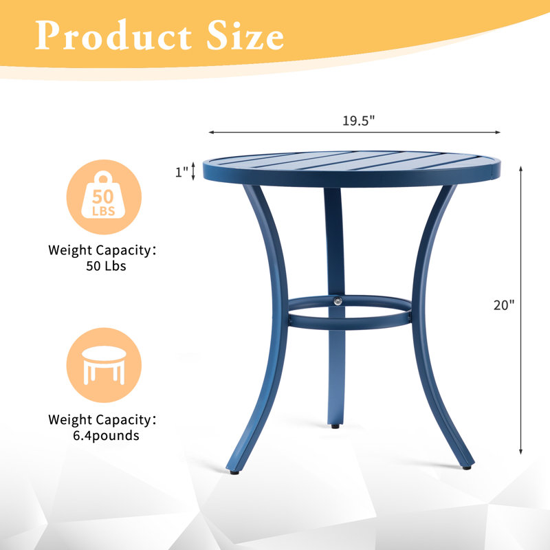 Table d'appoint ronde en métal pour l'extérieur, Bleu
