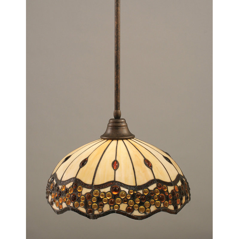 Stem Hung Pendant With Glass, Bronze, 18.25", Roman Jewel Tiffany Glass