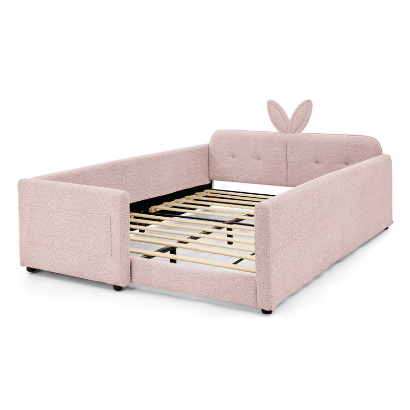Lit plateforme double tapissier, Rose