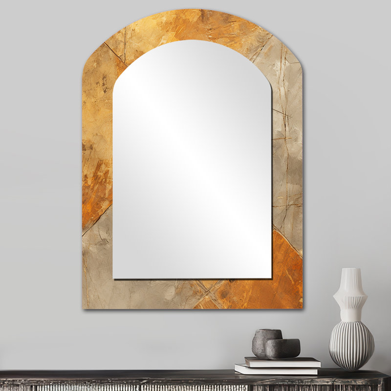 Charm mosaïque mosaïque abstraite dorée - Miroir mural arqué or moderne, 34 po x 25 po