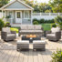 Hansencamp 6-Piece All Weather Wicker Patio Conversation Set With Swivel Gliders, Ottomans And Split Fire Pit Table
