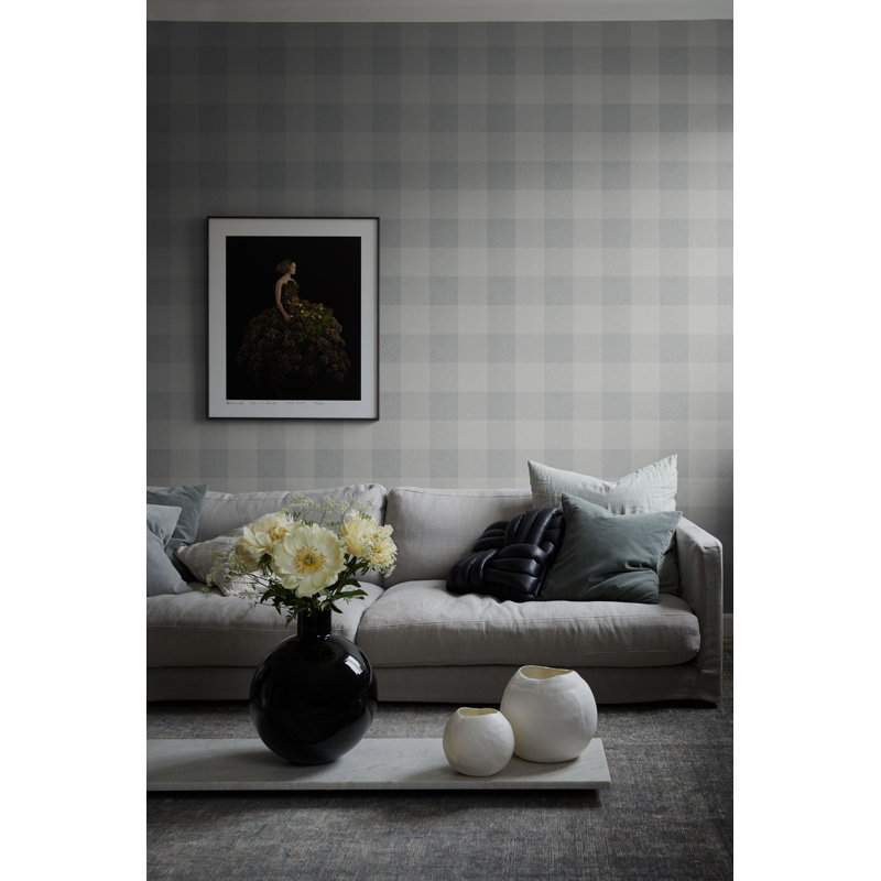 Villa Dalarö II Gingham Wallpaper Roll, Misty Blue