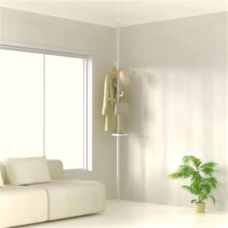 New Style With Trays Adjustable Laundry Pole Clothes Drying Rack Coat Hanger DIY Floor To Ceiling Tension Rod Storage Organizer For Indoor